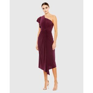Mac Duggal Size 4 Plum Maroon One Shoulder Midi Jersey Dress A12480 $258 New